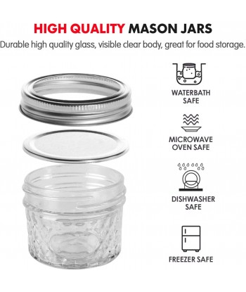 4 oz 16 PACK Regular Mouth Mini Mason Jars with Lids and Bands,Quilted Crystal Jelly Jars for DIY Magnetic Spice Jars